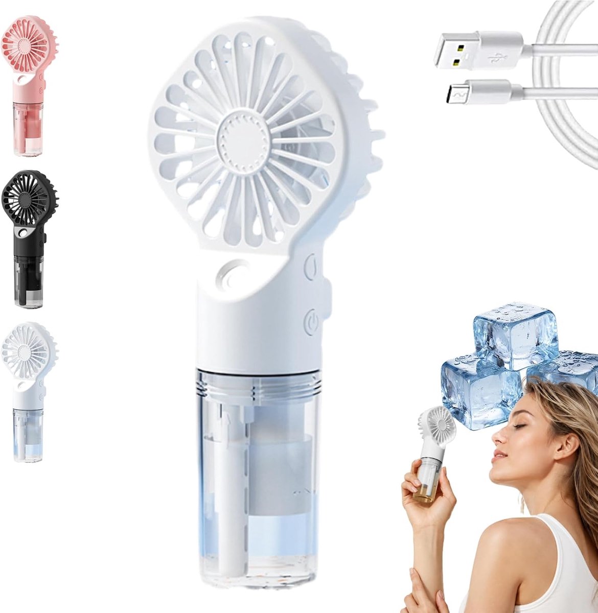 Deze oplaadbare 2-in-1 waterventilator - Handventilator - Draagbare Mini Ventilator - Water - Oplaadbaar - Ventilator Met Waternevel - Mini Fan Oplaadbaa - Stille oplaadbaar - 4 Stande - Tafelventilator - Waaier - wit