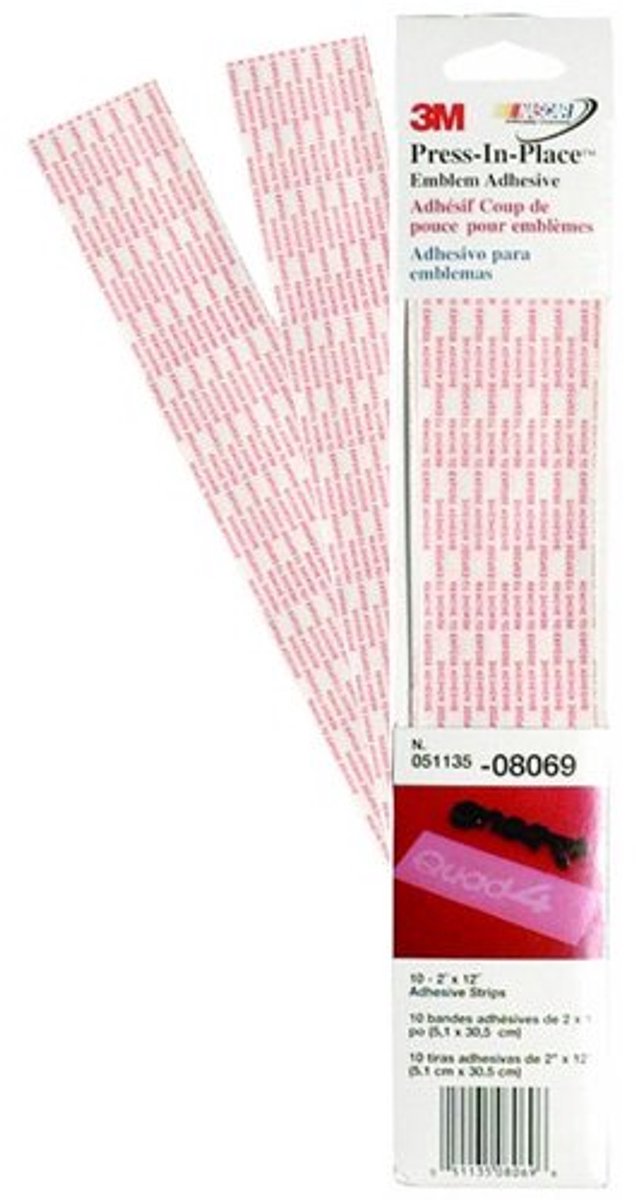 3M 08069 PRESS IN PLACE ZELFKLEVENDE EMBLEEM LIJM STRIPS TRANSPARANT 50 X 300MM 10 STUKS