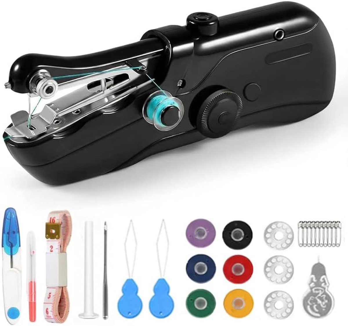 SnelShoppen - 29Pcs/Set Mini Draagbare Elektrische Naaimachine met Naaispullen | Eenvoudig in Gebruik, Snelle Naaisnelheid, Ideaal voor Gordijnen, Kle