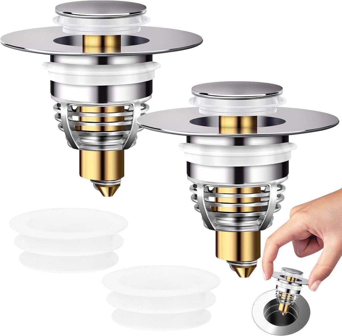 Universele Pop-Up Wastafel Stopper Set van 2, Geschikt voor 32 - 42 mm Afvoeren, Ideaal voor Keuken en Badkamer, Voorkomt Verstoppingen en Verlies van Water