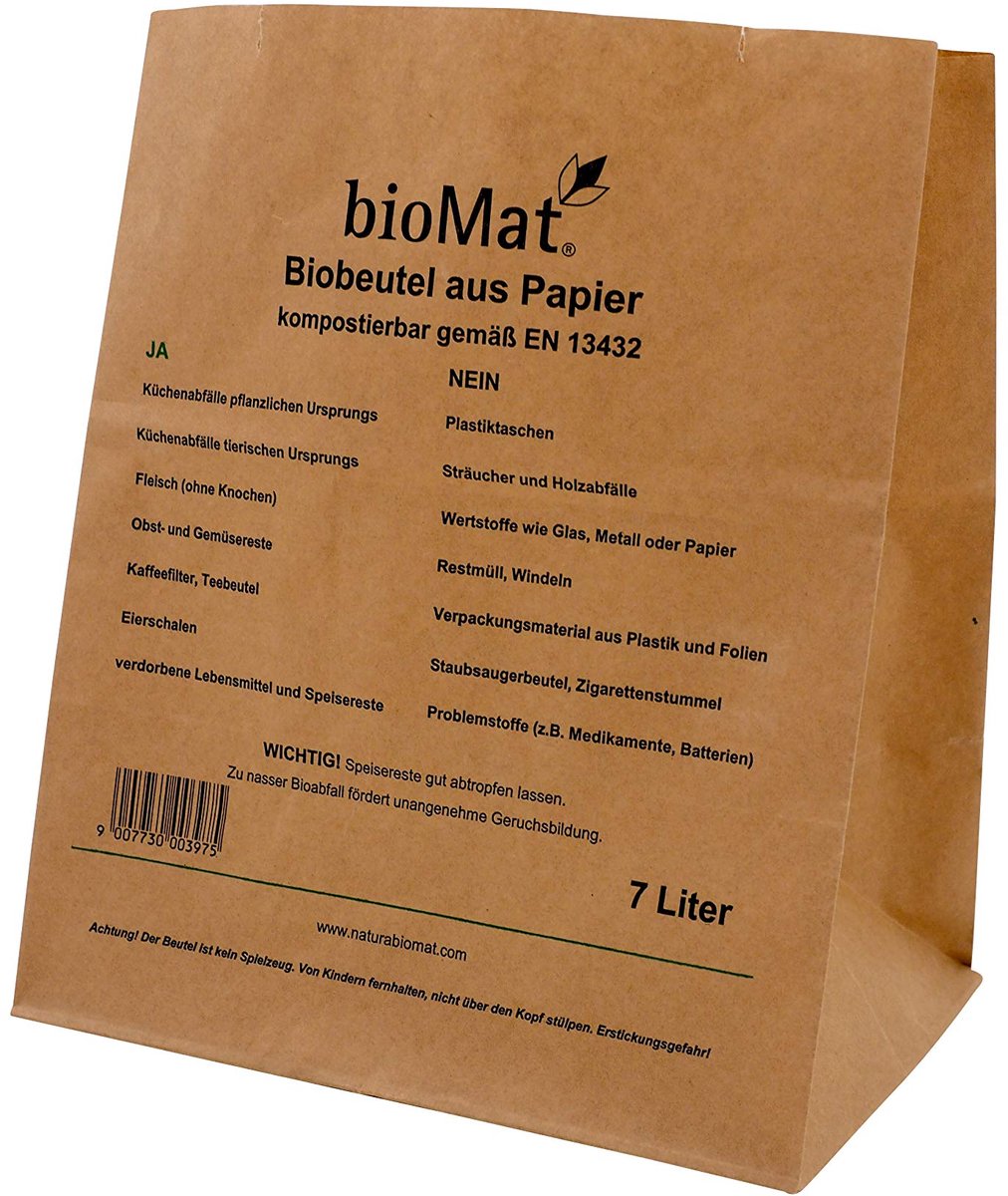 SnelShoppen - bioMat AirBox Afvalbak Keuken - 7L Composteerbare Papier Zakken (80 Stuks) - Vermindert Geuren - Duurzaam en Handig voor Keuken en Tuin