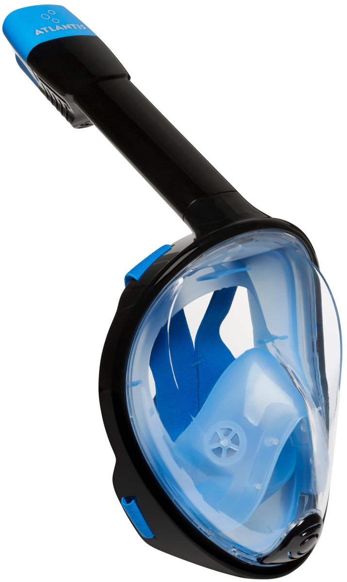 Atlantis Snorkelmasker - Duikbril - Snorkel - Snorkelset - Full Face Masker - Volwassenen - Zwart/Blauw - L/XL