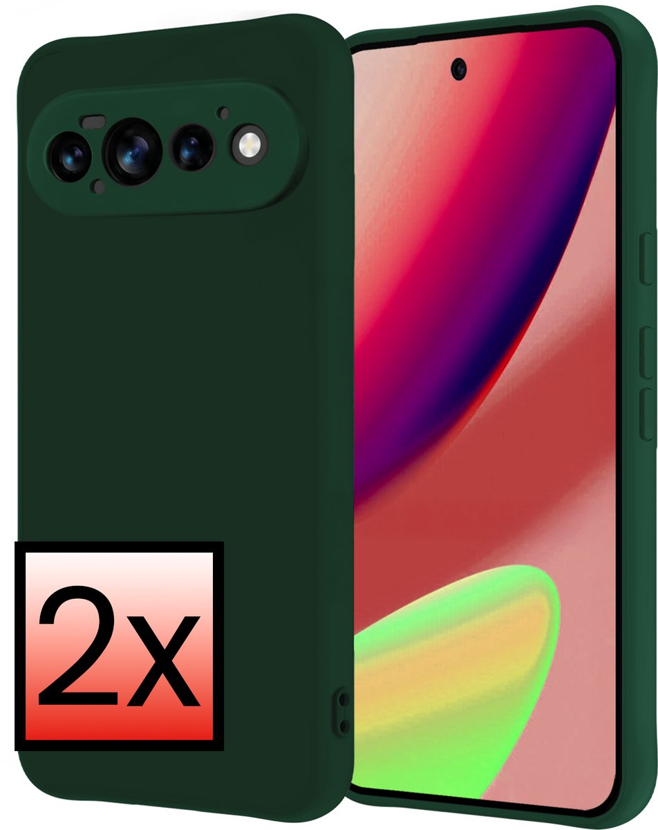 Hoesje - 2 Stuks - Geschikt voor Google Pixel 11 Pro - Sterk & Shockproof - Case Siliconen - Back Cover - Telefoon Hoes - Donkergroen