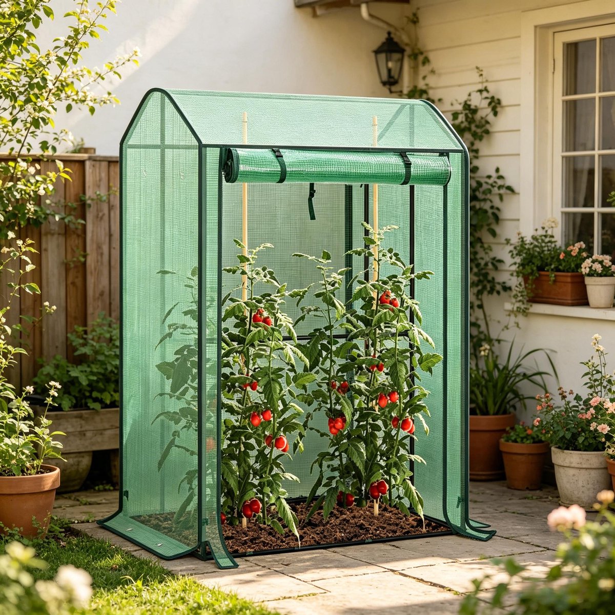 MIVRAY Tomatenkas – 100 x 83 x 150 cm – Met Oprolbare Ritssluiting – Polyetheen en Staal – Groen – Voor Balkon, Terras en Tuin