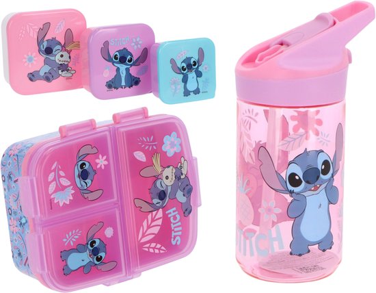Lilo & Stitch lunchset met drinkfles, lunchbox en snackboxen.
