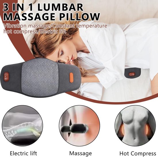 SnelShoppen - Lendenkussen 3-in-1 Rugmassageapparaat met Warmte en Trillingsmassage, Ergonomisch Lendesteun, Elektrisch Massageapparaat voor Bureausto van snelshoppen — afbeelding 3