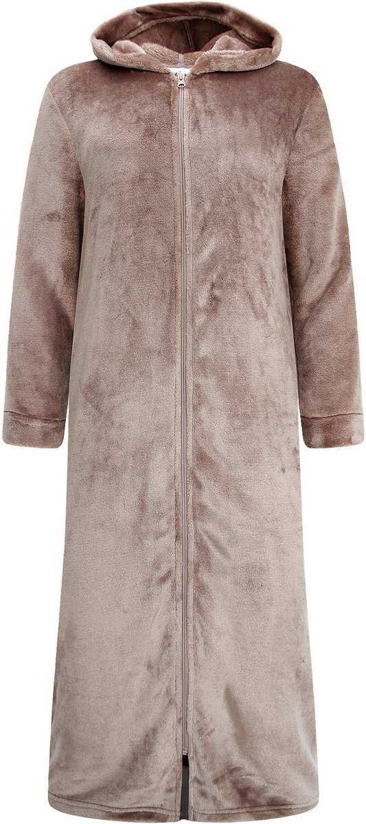 Extra Lange Dames Rits Badjas met Capuchon en Zijzakken - Ochtendjas - Superzacht Coral Fl