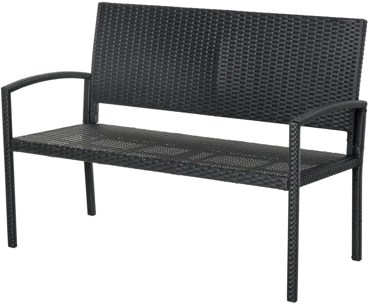 Stervia 2 Persoons Tuinbank - Rotan Tuinbank - Draagvermogen 320 Kg - Binnen En Buiten - Zwart - 122 × 60 × 85 cm