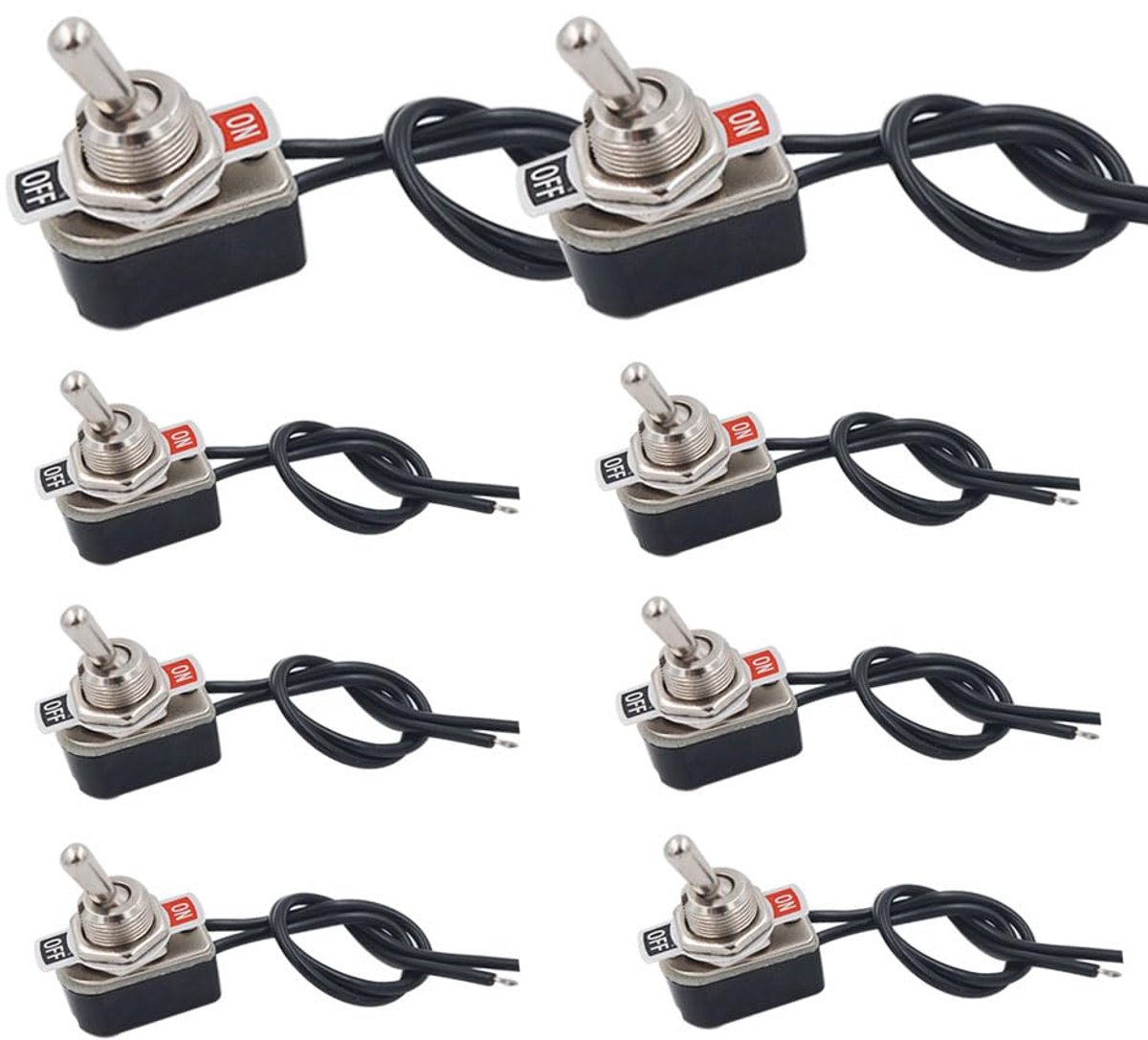 SnelShoppen - Pack van 8 Rocker Switches 3A 250 VAC, Pre-Wired 2-Pole SPST Schakelaar voor Auto's, Trucks, Botens, Elektrische Aanpassingen