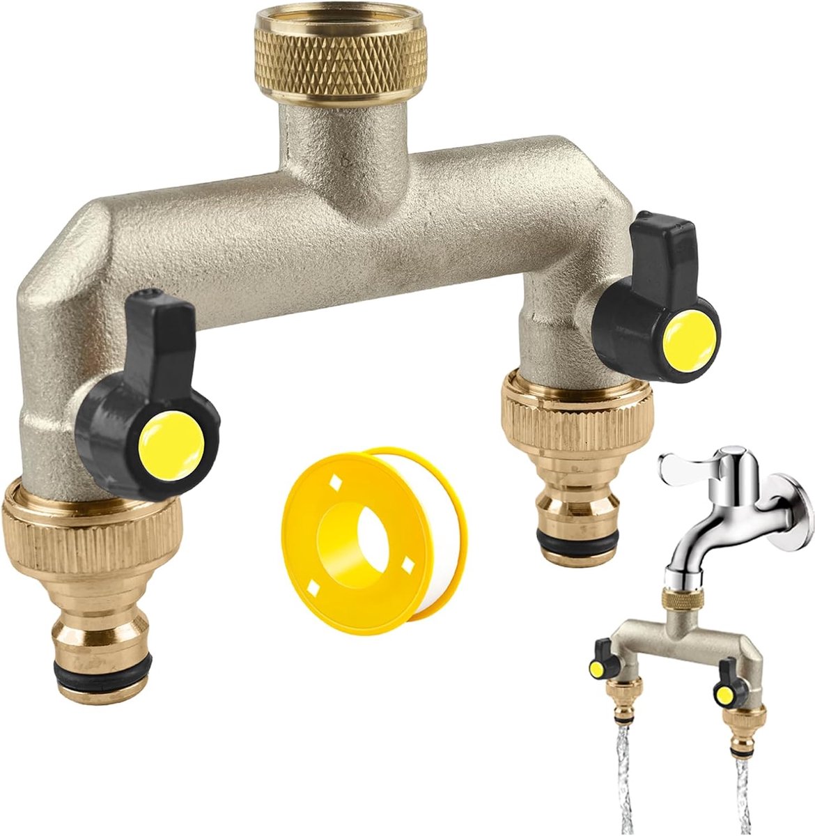SnelShoppen - 2-Weg Water Tap Water Distributor met 2 Tuinslang Adapters - Ideaal voor Tuinirrigatie, Auto Wassen en Apparatuur - Water Flow Control i