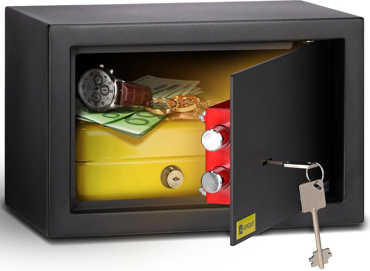 SnelShoppen - Veiligheidskluis - HomeSafe HV20K - Hoge kwaliteit slot - 20 x 31 x 20 cm - Zwart - Ideaal voor geld, sieraden en documenten