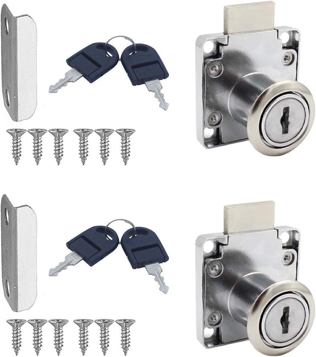 SnelShoppen - 2 Stuks Meubel Slot met Sleutel, 22mm Hangslot, Stalen Kast Slot, RVS, Voor Laden en Kasten