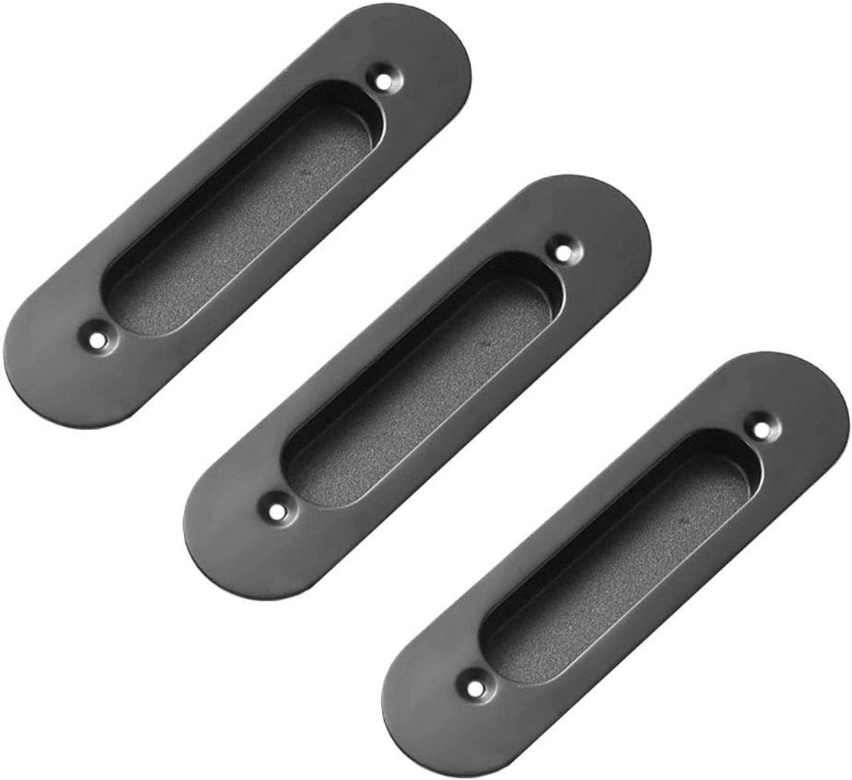 Set van 3 Ovale Ingezette Deurgrepen voor Schuifdeuren - Verborgen Vingergrepen van Zinklegering voor Deuren, Kasten of Lades - 150mm x 40mm (Zwart)