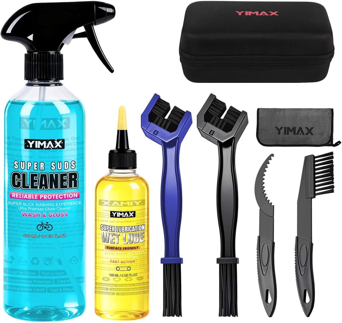 SnelShoppen - Bike Cleaner 6-in-1 Set - Biologisch Afbreekbare Fietsreinigingsspray 500ml + Kettingolie 120ml + Borstels en Spons - Veilig voor Alle O