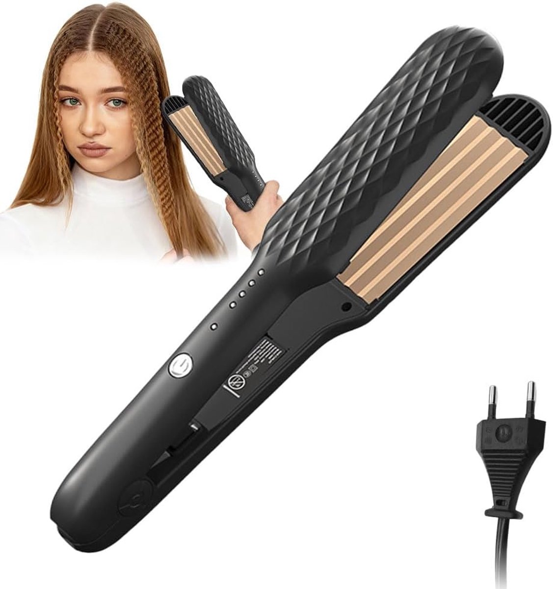 SnelShoppen - Crepe Iron voor Haar, Keramische Crimper, 4 Temperatuurinstellingen, Snelle Verwarming, Volumizer voor Alle Haartypes, Perfect voor Fees