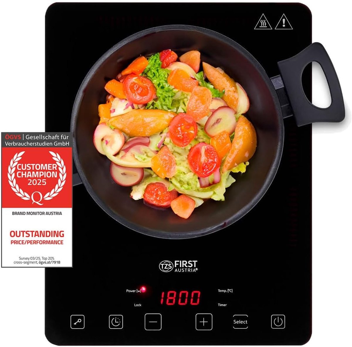 SnelShoppen - Inductiekookplaat 2000W - Ultra-Dunne Digitale Kookplaat met Aanraaksensor - Kristalglas - Ø 260mm - Ideaal voor Camping, Kantoor en Thu