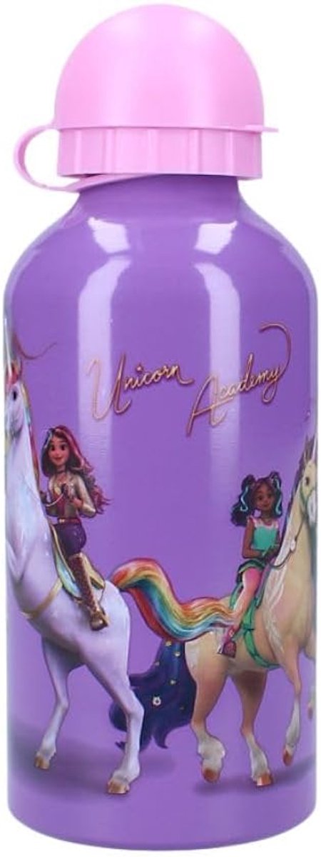 SnelShoppen - Kinderen Aluminium Drinkfles - Unicorn Academy - 500 ml - 19 cm - Lichtgewicht Waterfles voor Peuters - Perfect voor Kleuters, Vakantie