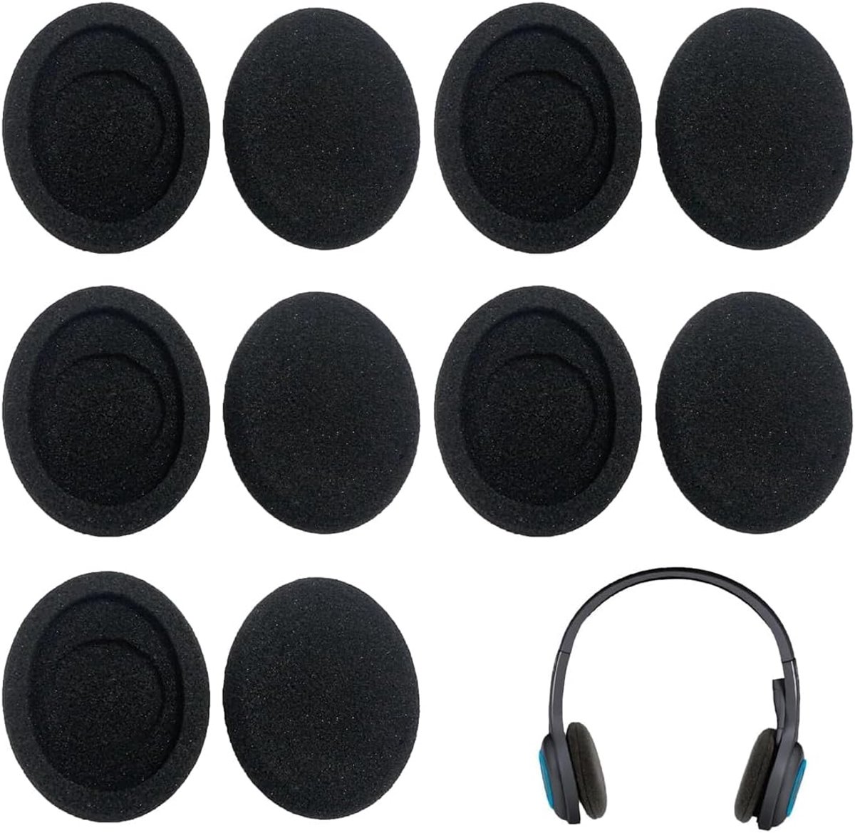 SnelShoppen - 10 Stuks Vervangende Foam Oorkussens voor Hoofdtelefoons (50mm) - Zacht, Duurzaam, Zwart, Perfecte Geluidsisolatie