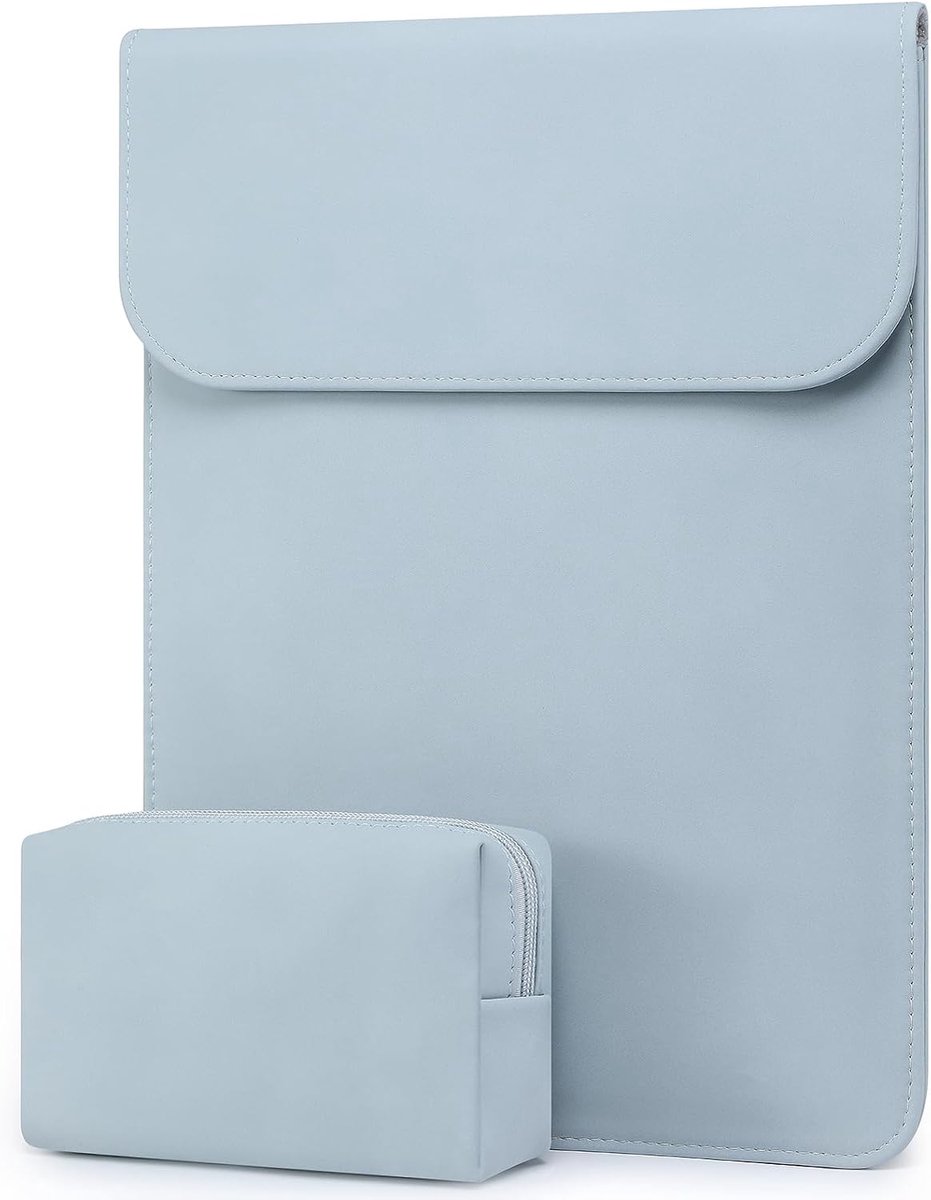 SnelShoppen - Laptop Sleeve 13.3-14 Inch - Faux Leather Bescherming voor MacBook Pro/Air, Surface Laptop, HP Envy - Lichtblauw - Perfecte Pasvorm
