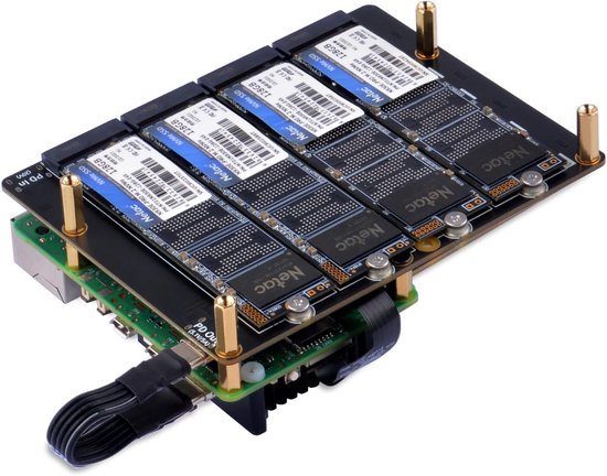 SnelShoppen - N16 Quad M.2 M-Key NVMe SSD HAT voor Raspberry Pi 5, Ondersteunt 4x M.2 NVMe 2230/2242/2260/2280 SSDs, 5V/5A Power Delivery, Ideaal voor