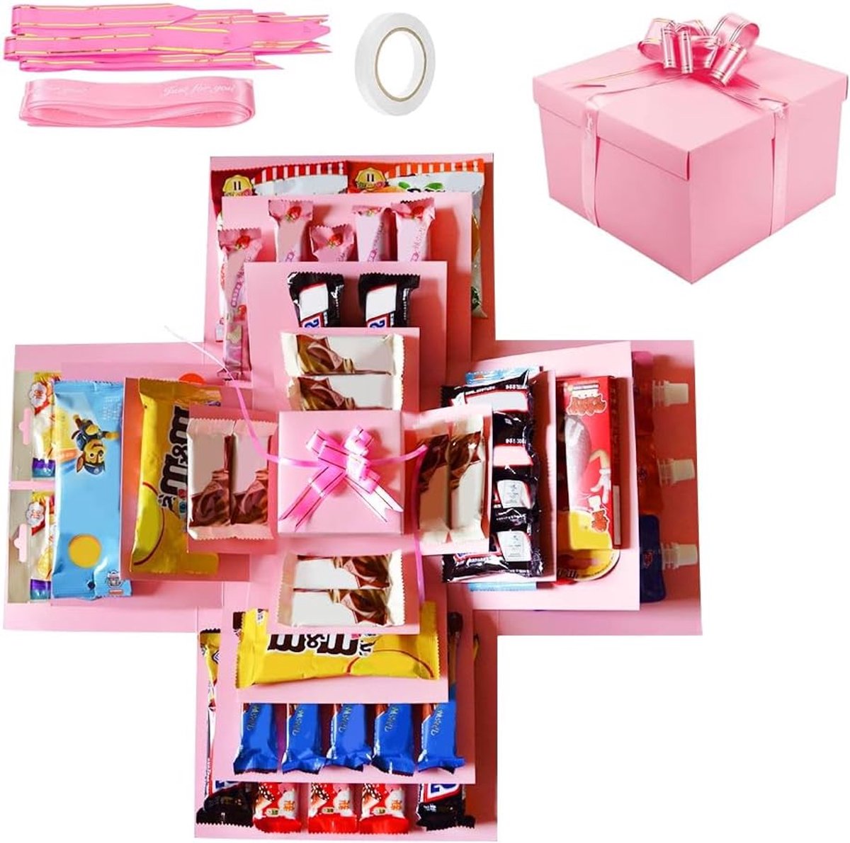 SnelShoppen - RNPKZ Surprise Box, 5 Laags Explosie Box, Creatieve DIY Handgemaakte Verrassingsdoos met Lint voor Verjaardag, Valentijnsdag, Huwelijksv