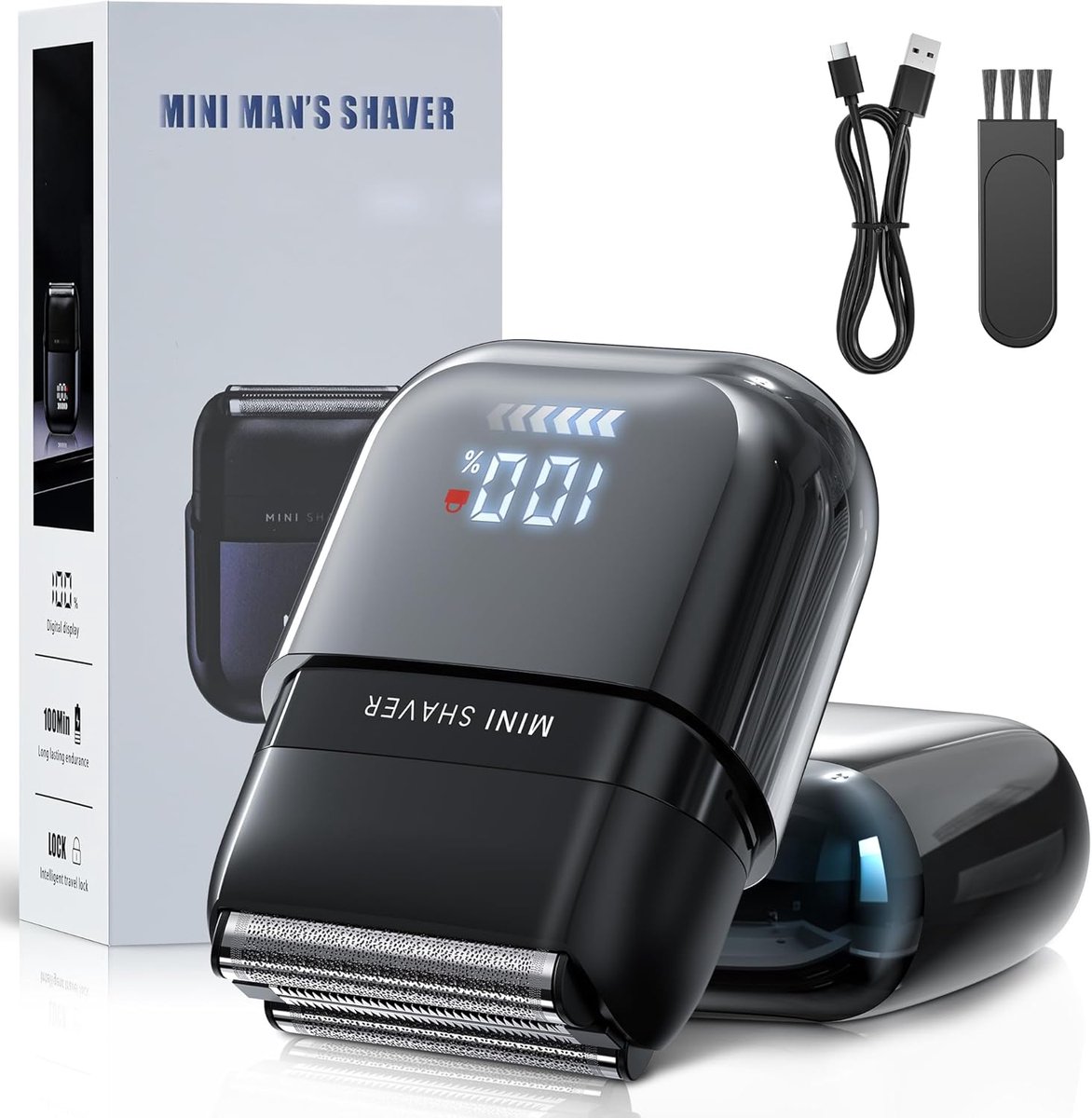 SnelShoppen - Mini Scheerapparaat voor Mannen, Draadloos en Waterdicht IPX7, LED Display, Stil en Wasbaar, Compact voor Thuis en Reizen