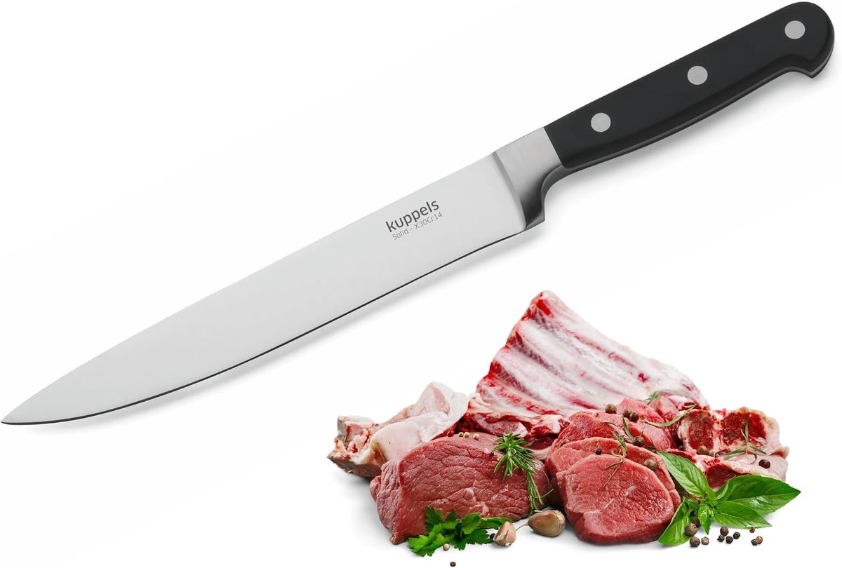 SnelShoppen - Kuppels Solid Carving Knife - Extra scherp en snijbestendig - Gehard staal - RVS, gepolijst, vaatwasmachinebestendig - Perfect voor vlee