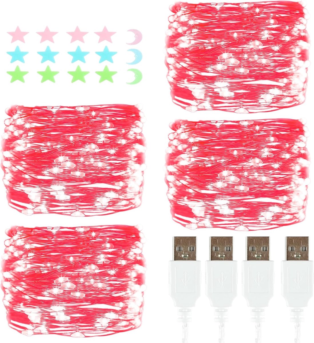 SnelShoppen - 4 Pcs LED Fairy Lights 20 LED 2M USB Lichtjes voor Binnen/Buiten, Waterproof Sfeerverlichting voor Tuin, Slaapkamer, Bruiloft, Kerst, Fe