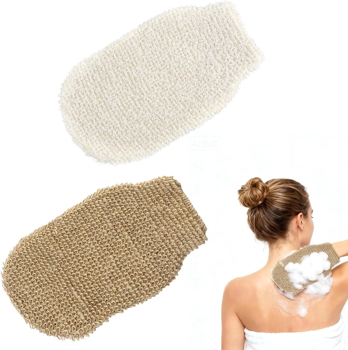 SnelShoppen - Set van 2 Exfoliërende Handschoenen, Jute & Ramie, Lichaamspeeling, 22x11 cm, Sneldrogend voor Douche, Sauna/Hammam, Geschikt voor Manne
