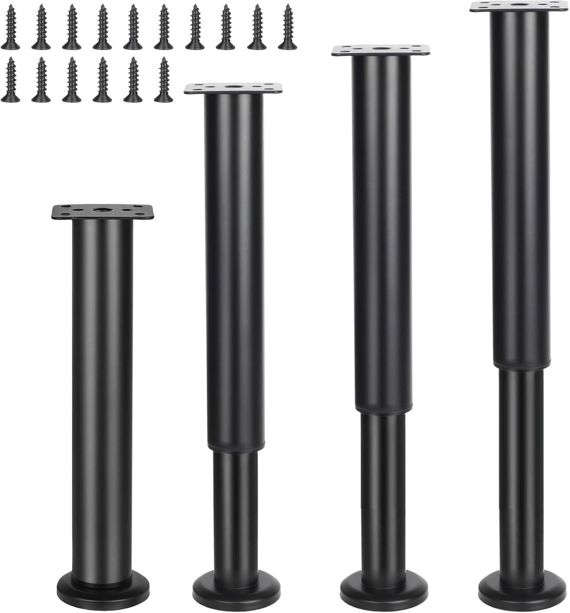 SnelShoppen - 4 verstelbare meubelpoten 25-42 cm, hoogte verstelbaar, metalen zwarte meubelpoten voor DIY meubels zoals kasten, banken, tafels, stoele