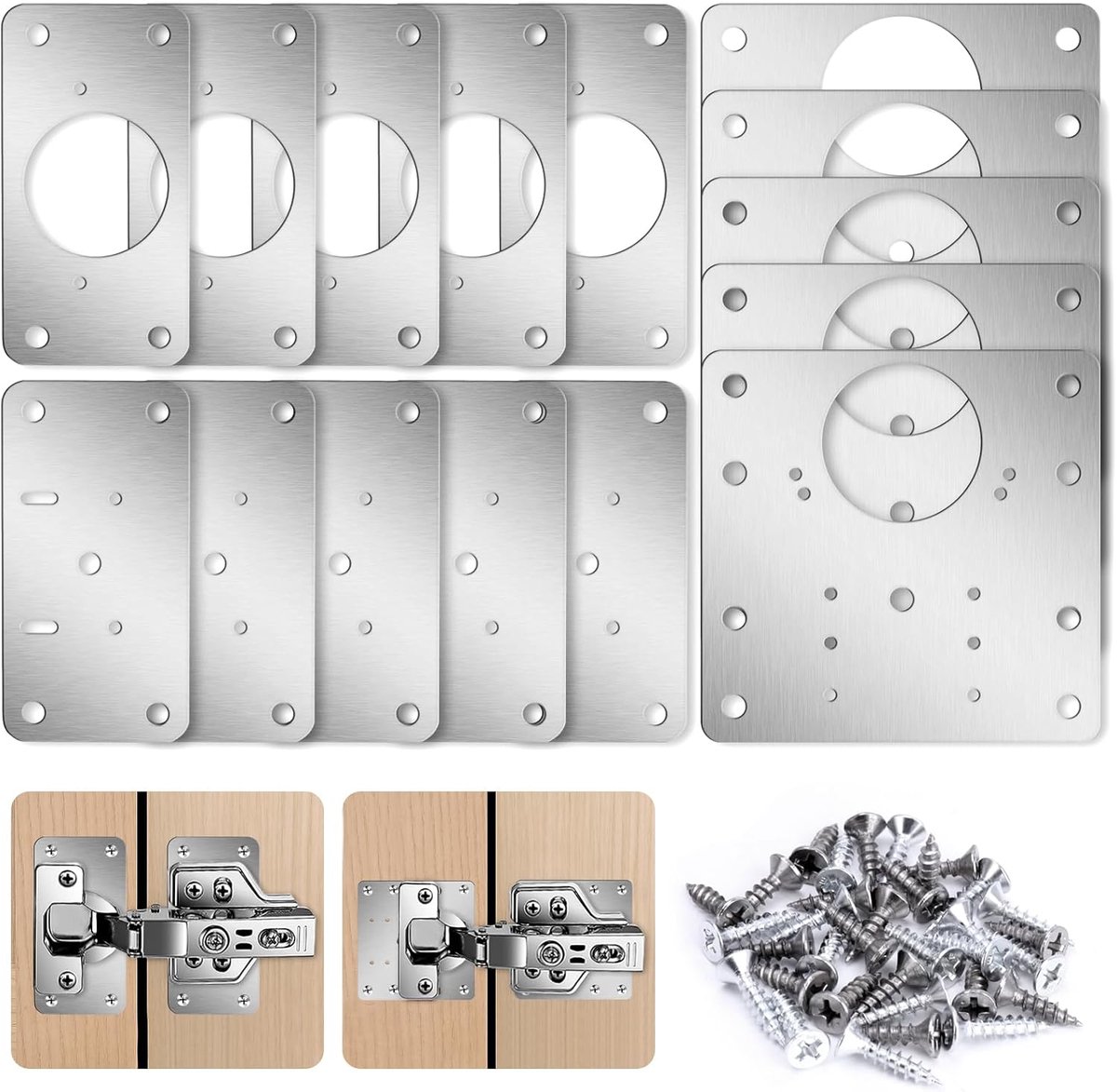 SnelShoppen - Repair Plate RVS Hinge Repair Plate 10x 9x5cm + 5x 9x9cm Keuken Kasten Reparatieplaten met Schroeven, Duurzaam en Roestvrij