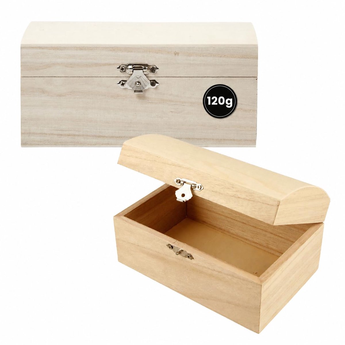SnelShoppen - Houten Schatkist met Gebogen Dek en Metaal Sluiting, Bruin, 16.5 x 11 x 8.55 cm - Perfect voor Feesten, Kinderen, Decoratie