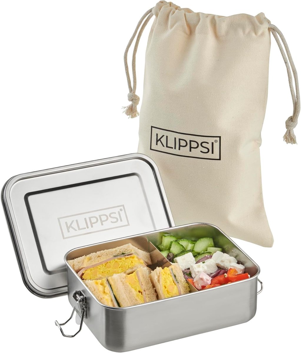 SnelShoppen - RVS Lunchbox 1200 ml met Verdeler, BPA-vrij, Lekvrij, Vaatwasser- en Ovenbestendig, Duurzaam voor Kinderen en Volwassenen