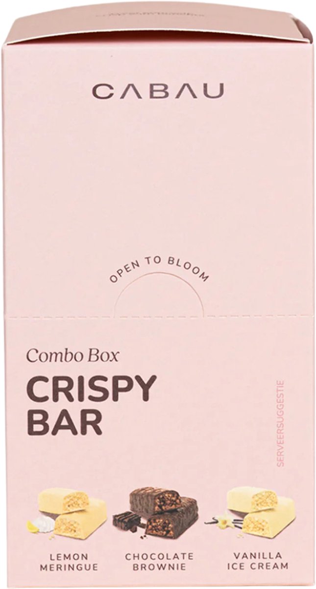 Cabau – Crispy Bars – Eiwitreep met 15 g Proteïne per Reep – Glutenvrij, Vezelrijk & Laag in Suiker – Box van 6 Stuks (2 x 3 smaken) – Combo Box