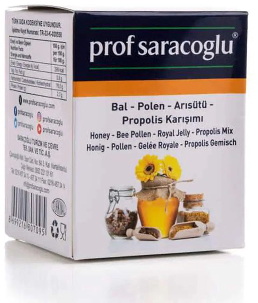 Prof Saracoglu honingbijenpollen - koninginnengelei propolis - 250 gram - zonder toevoegingen