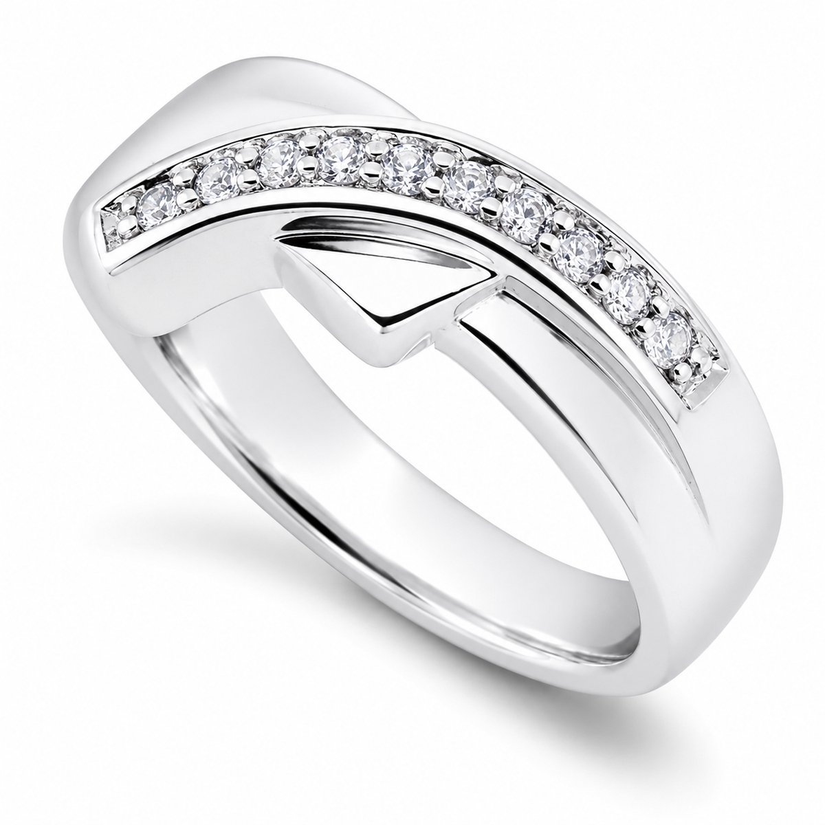 Zilveren Damesring met Zirkonia – Brede Ring met Scitterende Steentjes – Elegante Ring voor Dames – Zilverkleurig