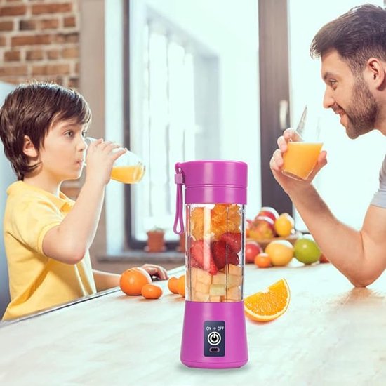 Elektrische Smoothie Maker - USB Blender - Draagbare Mini Mixer - Sapcentrifuge - Shakes en Smoothies - 380 ml - 6 RVS Mesjes - Paars — afbeelding 4