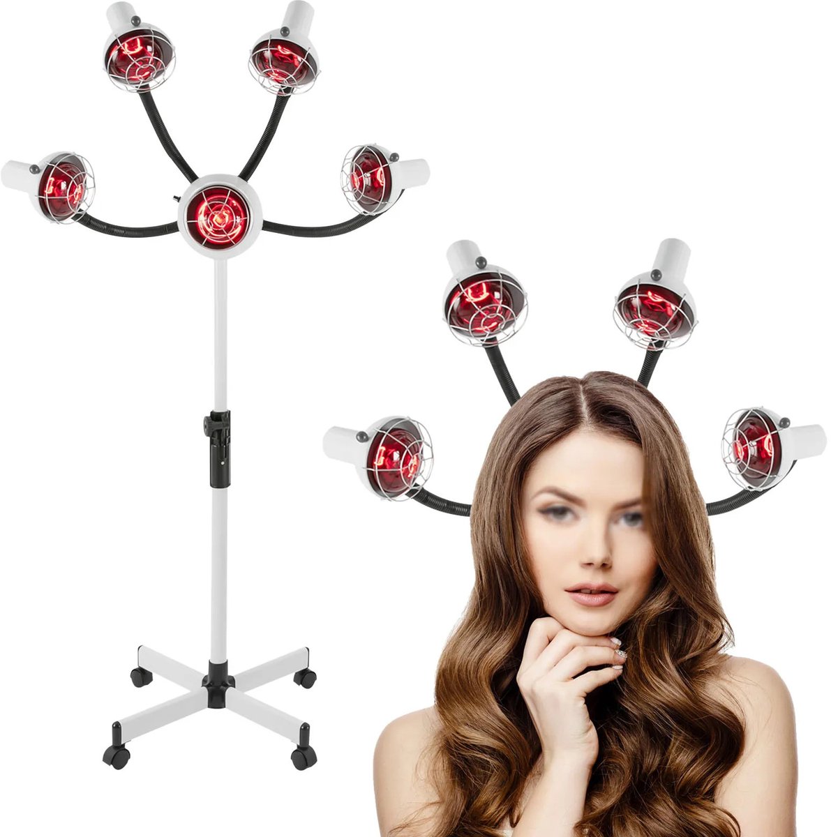 LUMÉ STORE Infraroodlamp - Infraroodtherapie - Warmtelamp voor Haar - 5 Infrarood - Verstelbare Hoogte - 4 Wielen - Kapsalon - Wit