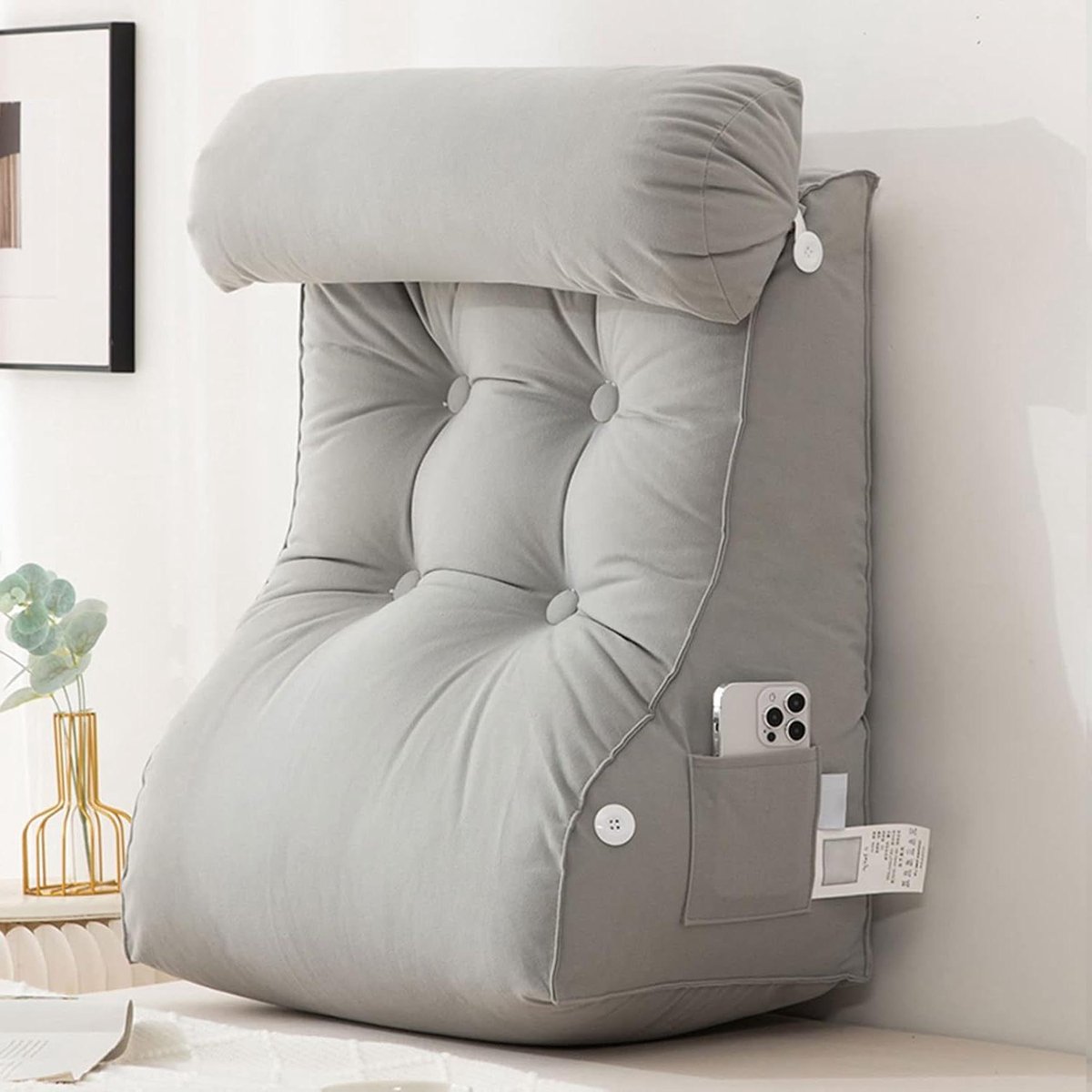 Leeskussen Bed - Rugsteun Kussen - Comfortabel Lezen - Hoge Veerkracht Vulling - 55x60x30 CM - Grijs