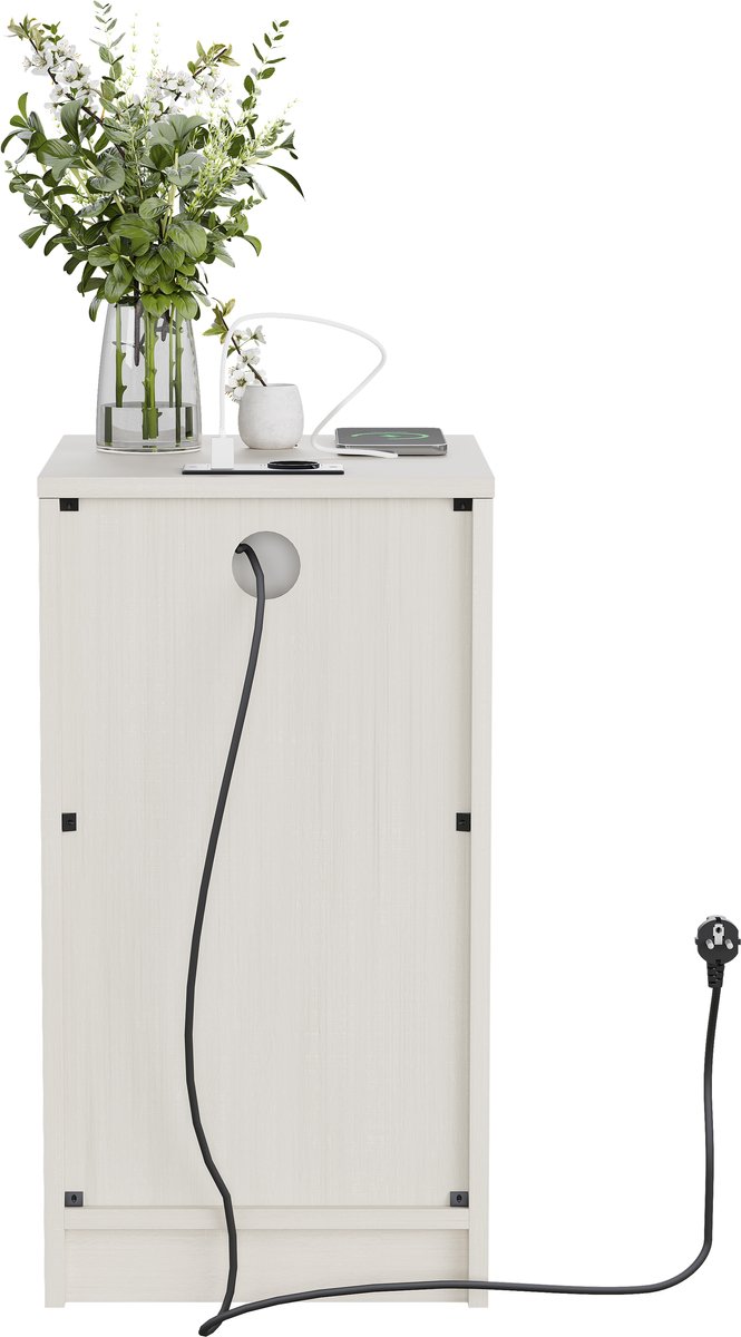 REDOM Nachtkastje - Met laadstation - USB-A USB-C en AC-stopcontact - Met lade - Slaapkamer - MDF - Wit - 33 x 40 x 61,5 cm
