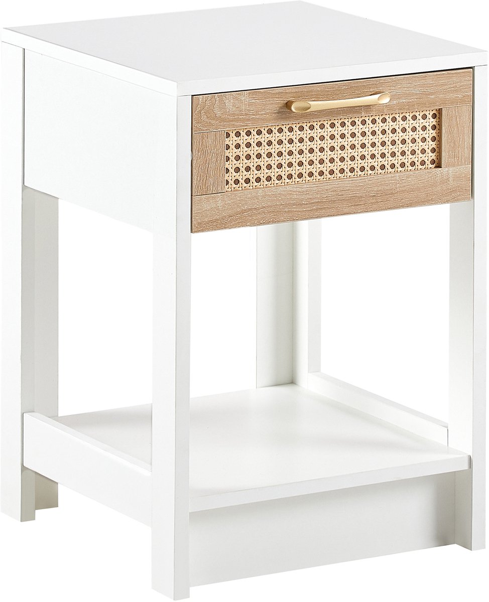 REDOM Nachtkastje - Rotan front met lade - Veelzijdig als bijzettafel - Modern design - Slaapkamer - MDF - Naturel en wit