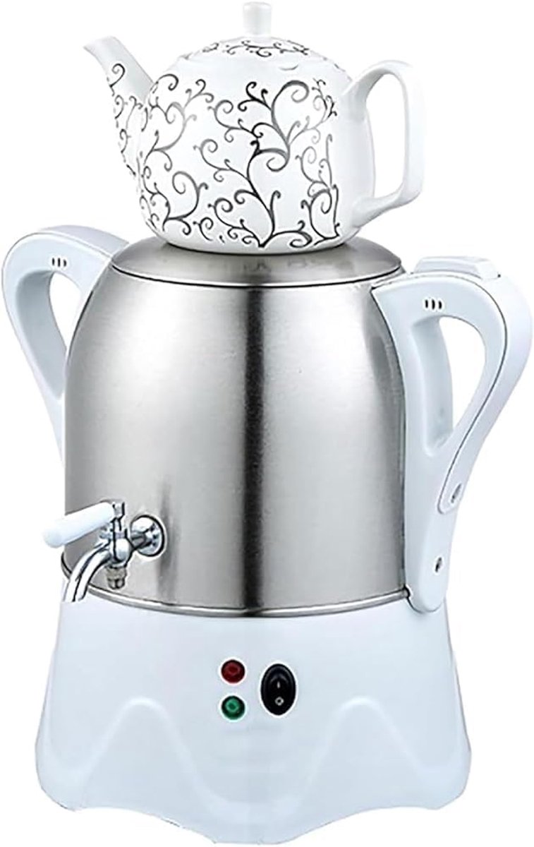 Elektrisch theezetapparaat - Theepot samovar - Thee en koffie zetten - Warmhoudfunctie dubbele pot - 1L theepot 3L water - Wit
