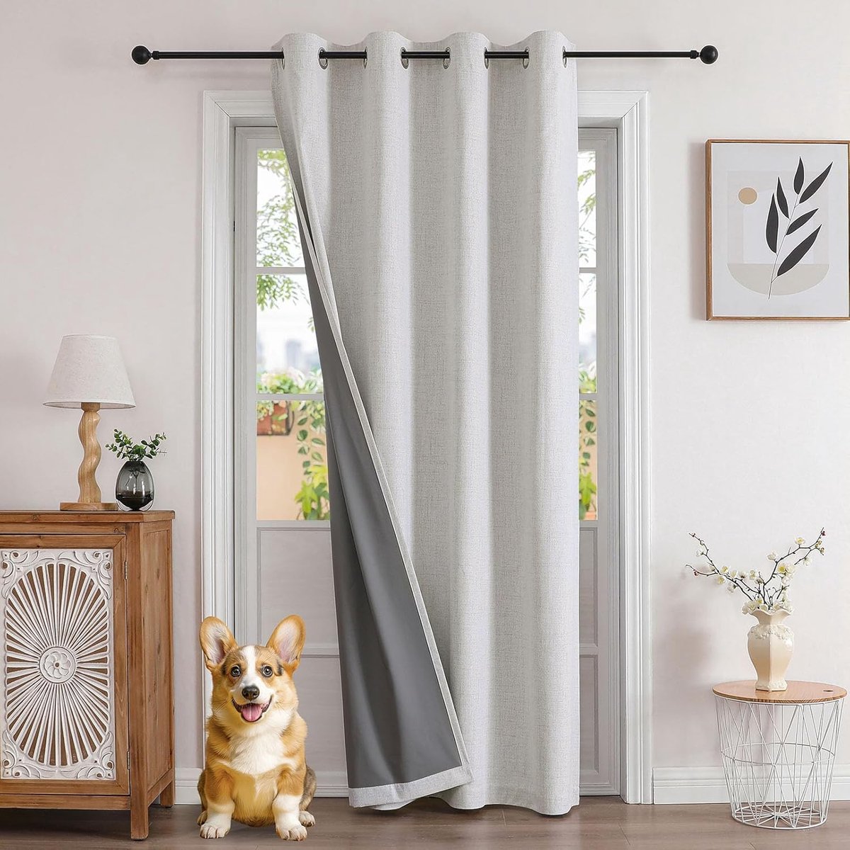 Verduisterende Gordijnen - Linnenlook Gordijn - Slaapkamer Verduisteren - 100% Lichtblokkade - 137 cm Hoog - Lichtbeige