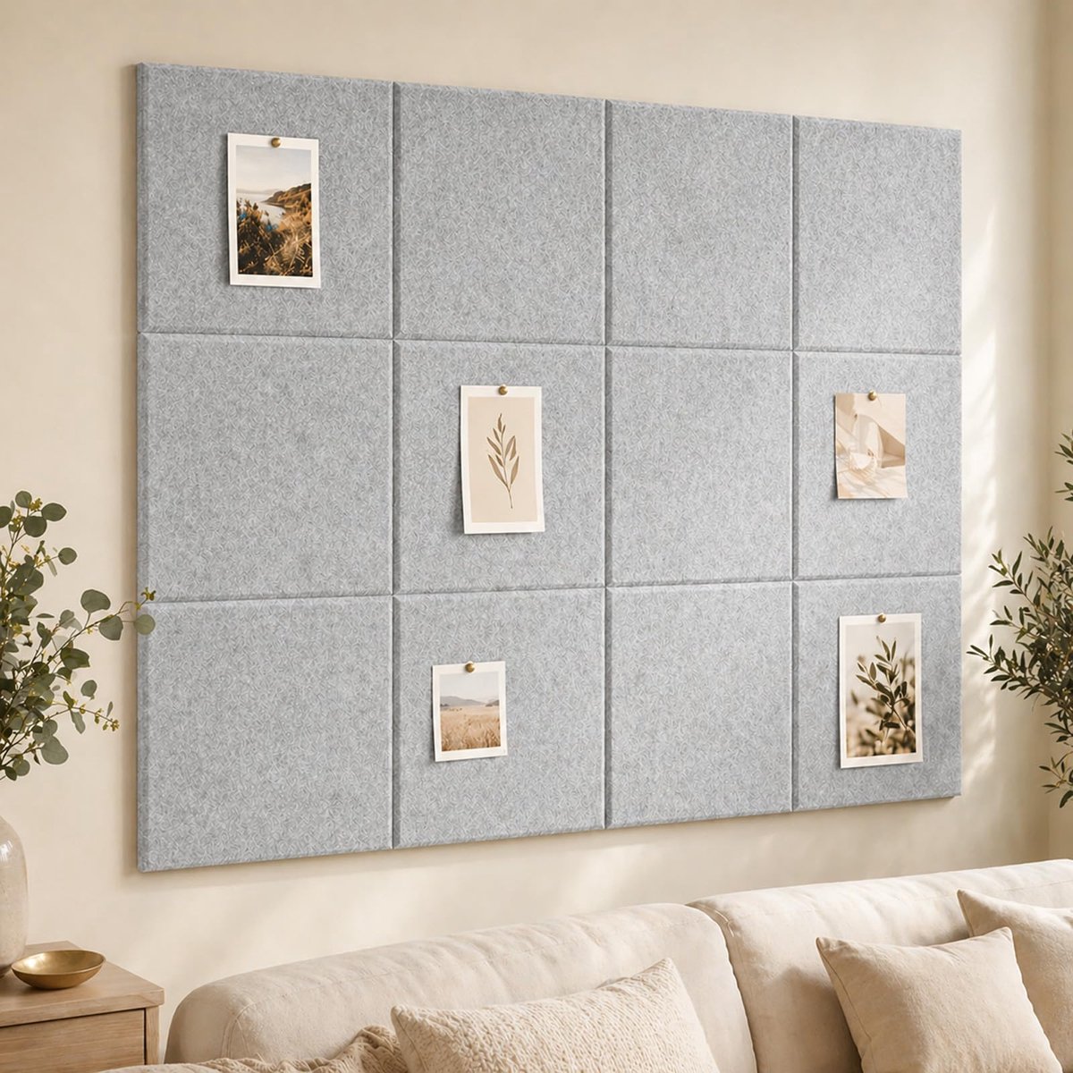 Groot prikbord - alternatief voor kurkbord 120 x 90 cm - 12 verwijderbare vilten wandtegels - groot kurkbord voor aan de muur, prikbord, bulletinbord, kantoordecoratie