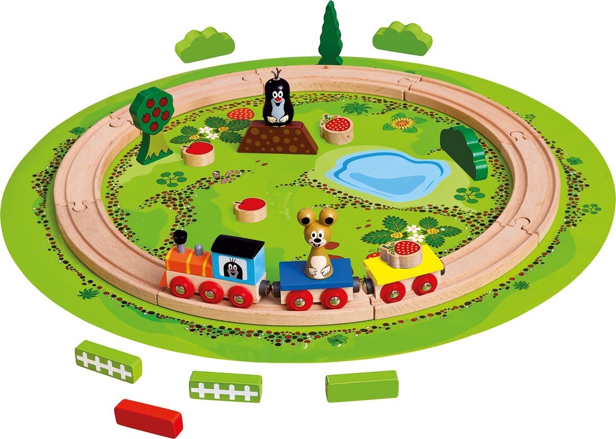 Bino Trein Met Rails Mol Junior 54 X 7 Cm 28-delig de kleine Mol Krtek