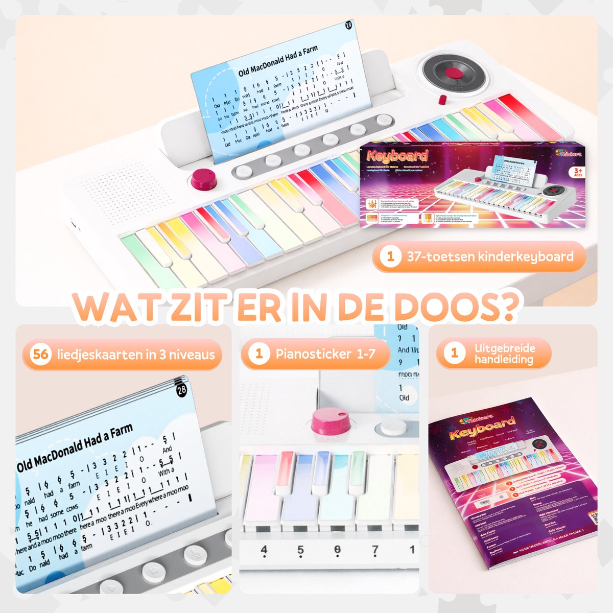 Keyboard voor Kinderen – Educatieve Speelgoed Piano met 37 Oplichttoetsen – Keyboard Piano Kind – 87 Liedjes & 22 Instrumentgeluiden – Educatief Speelgoed Instrument — afbeelding 6
