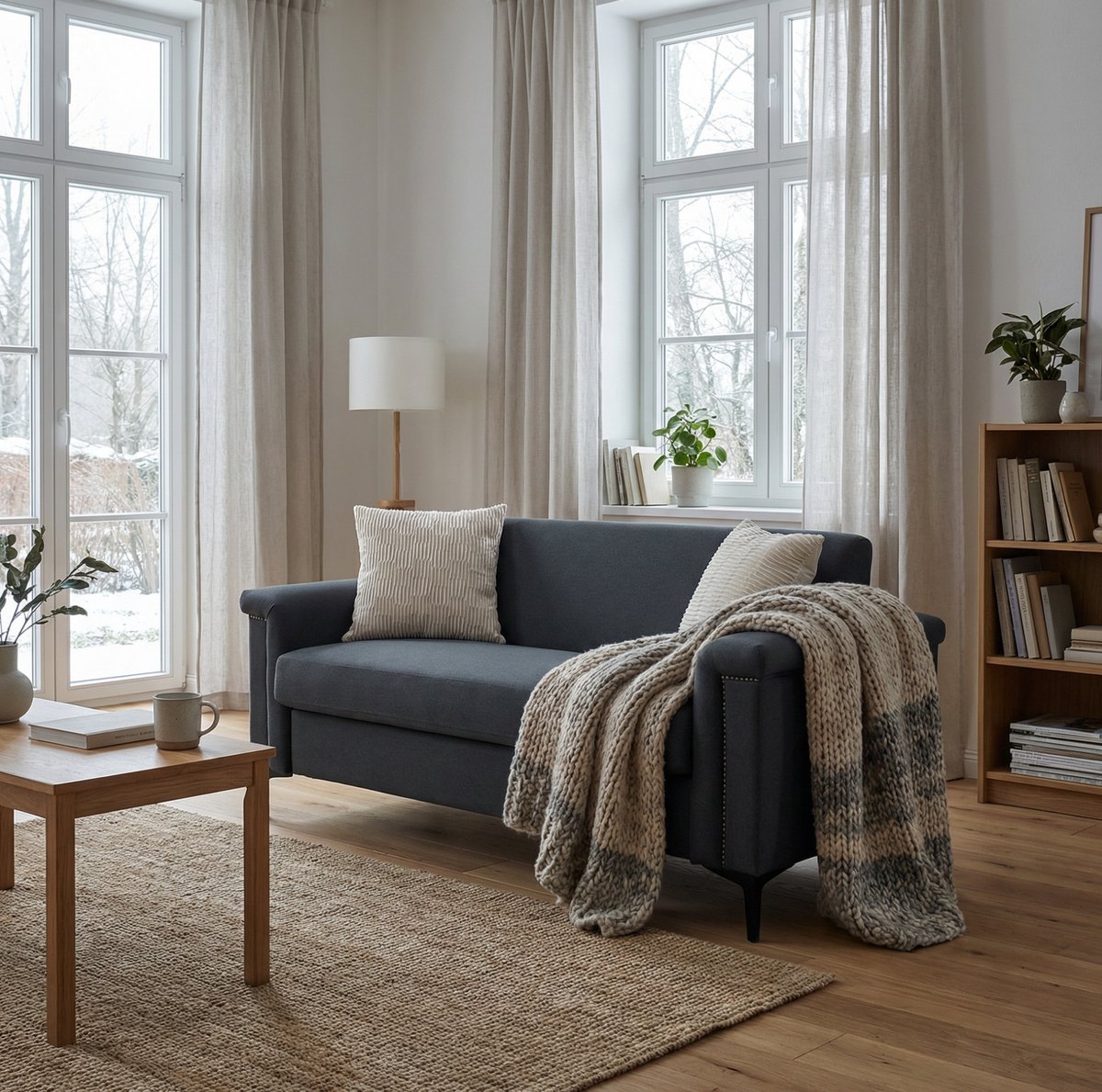 DESMIU Zitbank 172 x 73,5 x 81,5 cm - 2-Zits Met Brede Armleuningen En Metalen Poten - Voor Woonkamer En Appartement - Linnen Donkergrijs