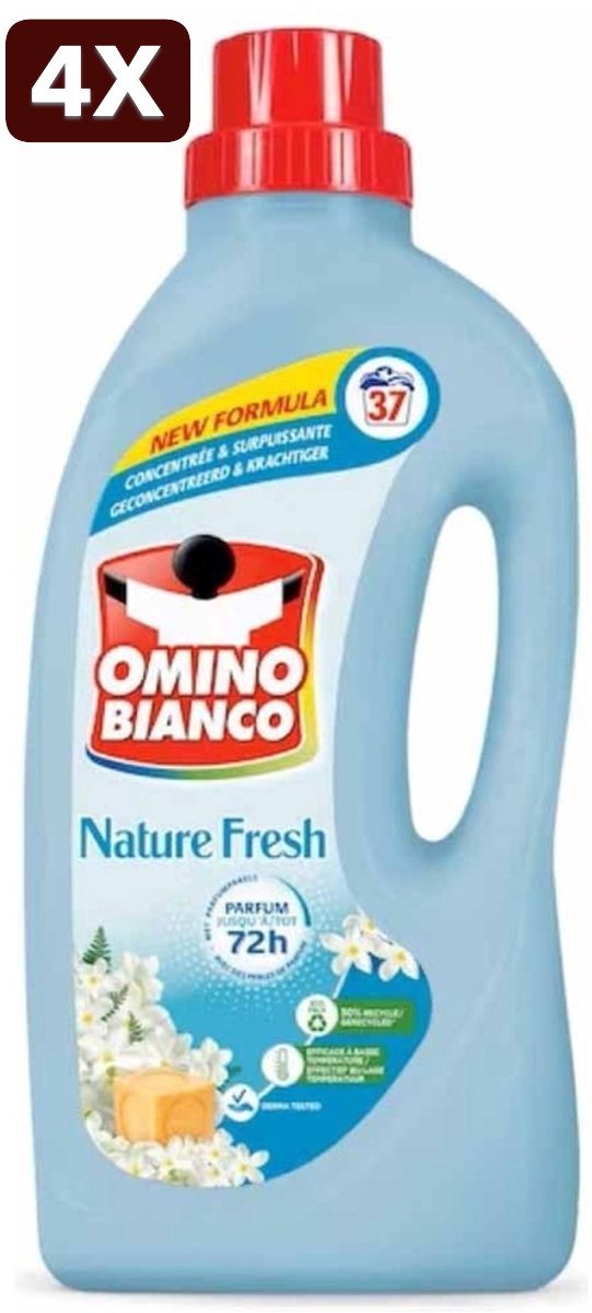 4 x Omino Bianco - Natuurlijk Fris - Wasmiddel - Gekleurde Was - 37 Wasbeurten