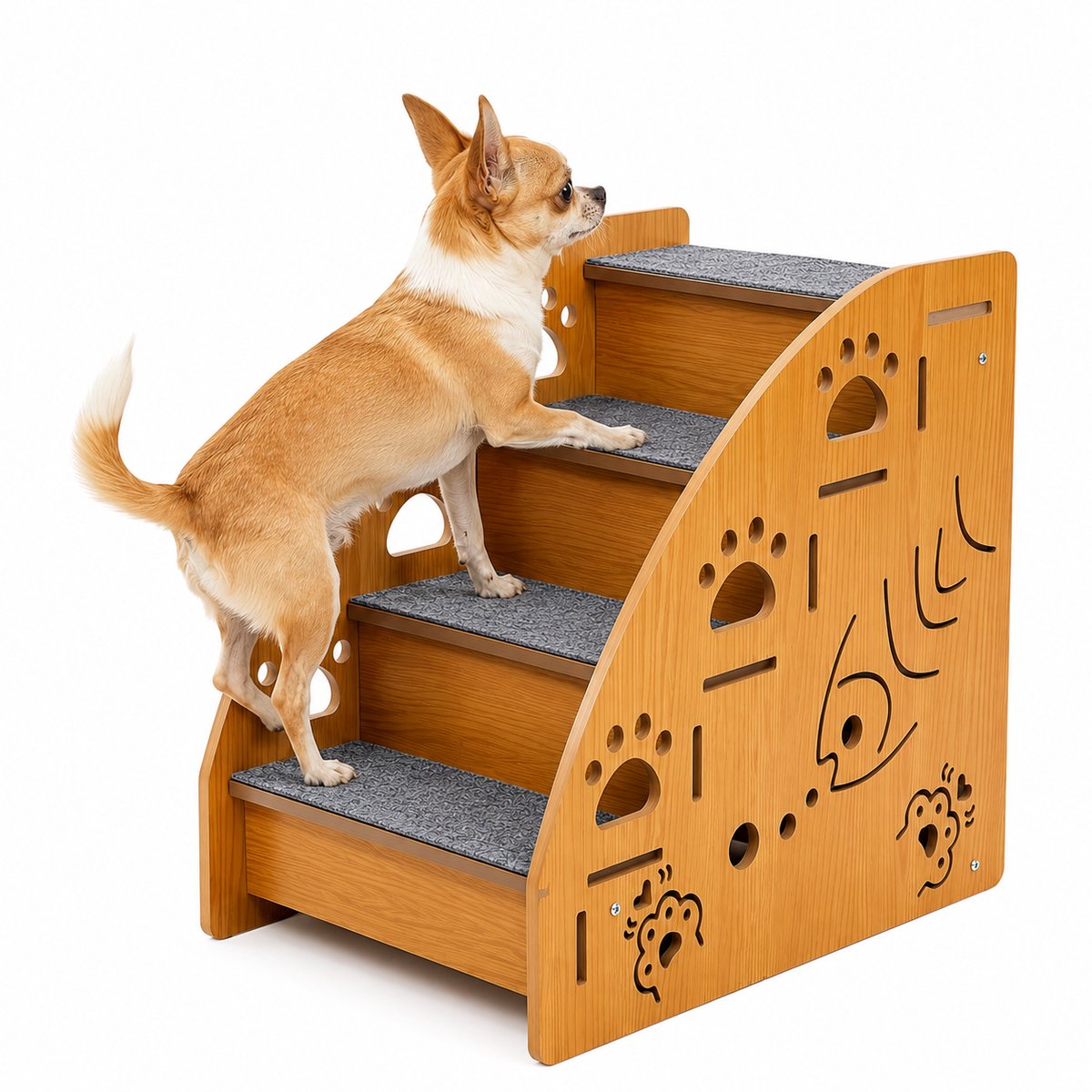 NordPaw® Honden Trap 4 Treden - Huisdiertrap voor Bed en Bank - Antislip Hondentrap - Houten Huisdiertrap voor Kleine Honden, Katten en Senioren - 39 cm Hoog