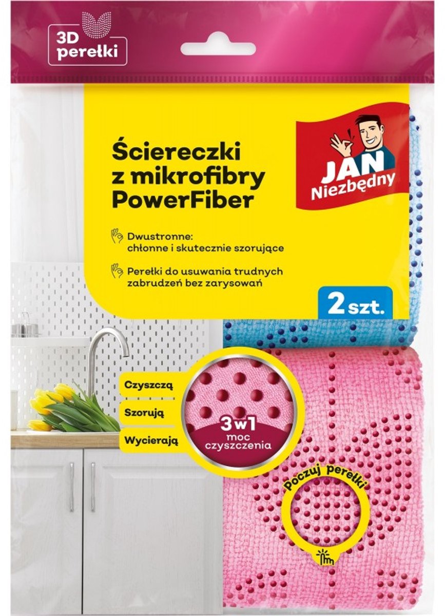 Jan Niezbędny PowerFiber 3D - Schoonmaakdoek - 2 Stuks - 3D Struktuur - Herbruikbaar